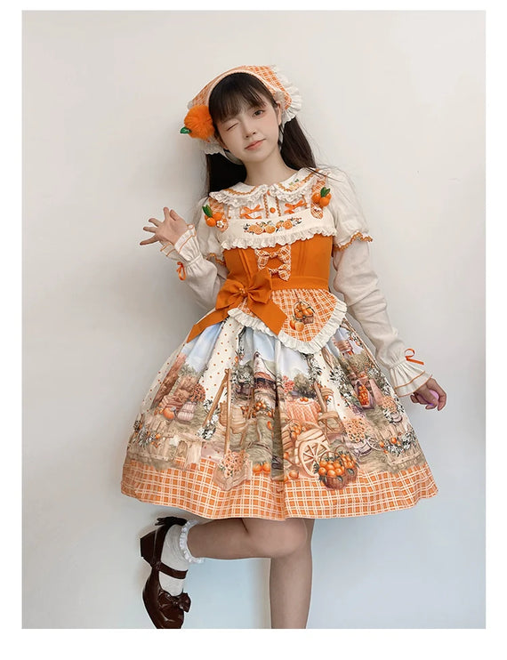 Sunshine Orange Grove Dream Lolita JSK - Vintage Harvest Print