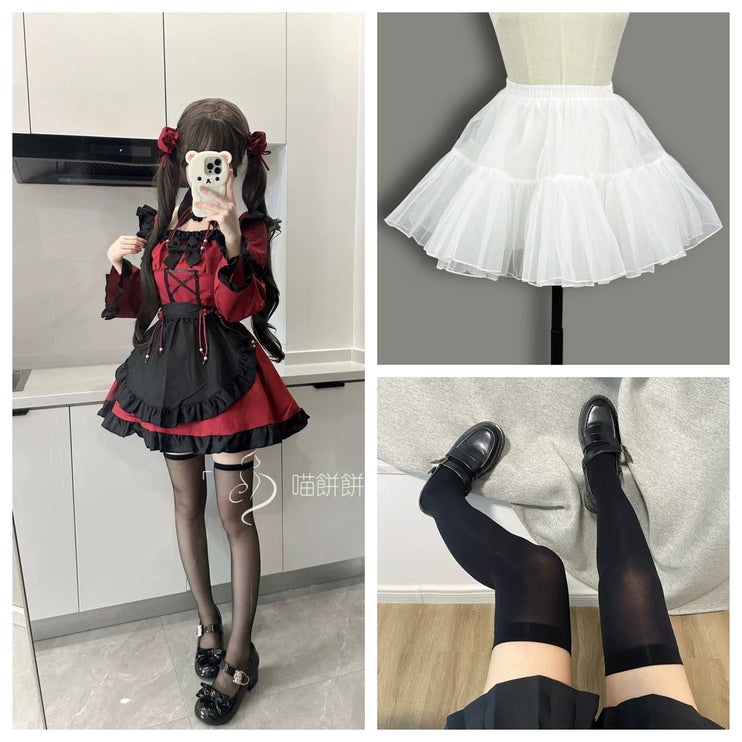 Gothic - Lolita Dress: Red & Black Charm with Frills and Lace - Up Detail