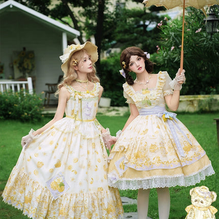 Country Girl's Dream: Sweet Lolita Strapless Dress with Lemon Prints