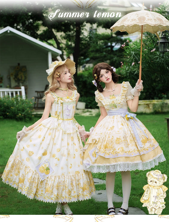 Country Girl's Dream: Sweet Lolita Strapless Dress with Lemon Prints