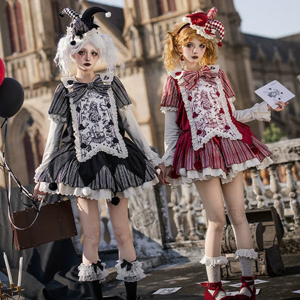 Lolita Delight: Exquisite Black & Red Dresses with Whimsical Patterns and Charming Details