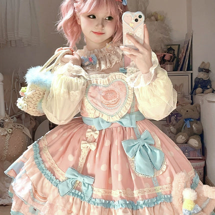 Icing Sweetheart JSK Pastel Tiered Lolita Dress with Lace Trimmings And Big Bow