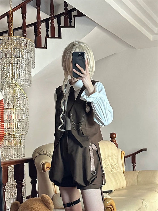 Original Ouji Fashion Brown Lolita Vest Prince Outfit