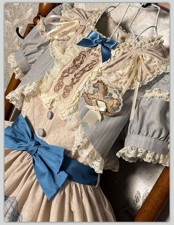 Elegant Cream Floral Lolita OP Dress with Detachable Apron - Multiple Colors Available