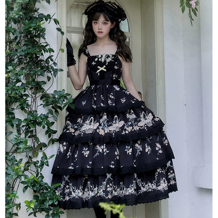 CLA Pastoral Floral Embroidery Tiered Four-segment Pendulum JSK Twin