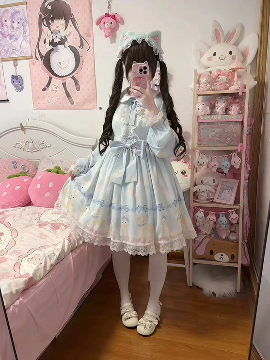 Pink Lolita Dress with Adorable Patterns, Delicate Bow - a Fairy - like Choice