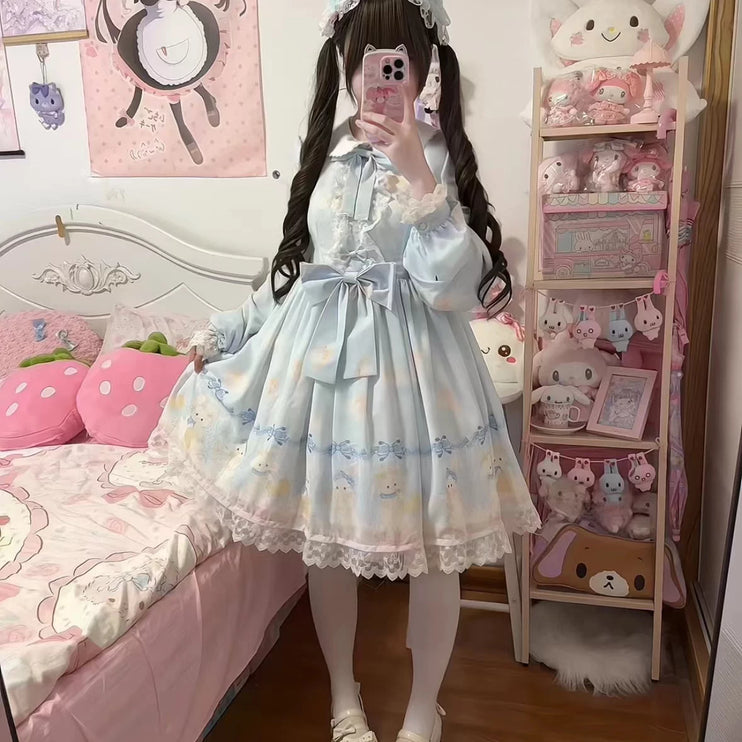 Pink Lolita Dress with Adorable Patterns, Delicate Bow - a Fairy - like Choice