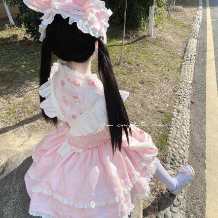 Colorful Fairy Tale Lolita Dress with Embroidery Details and Ruffled Skirt