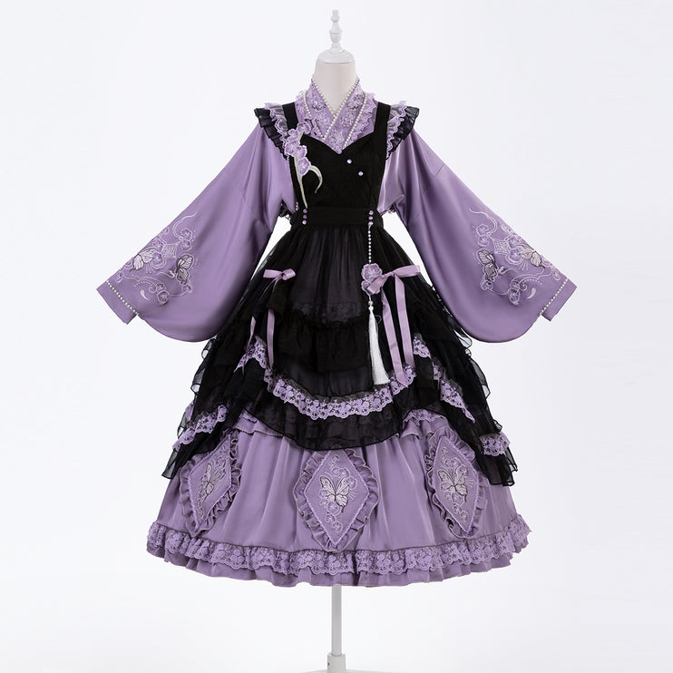 Elegant Purple and Black Lolita Dress with Intricate Lace Details