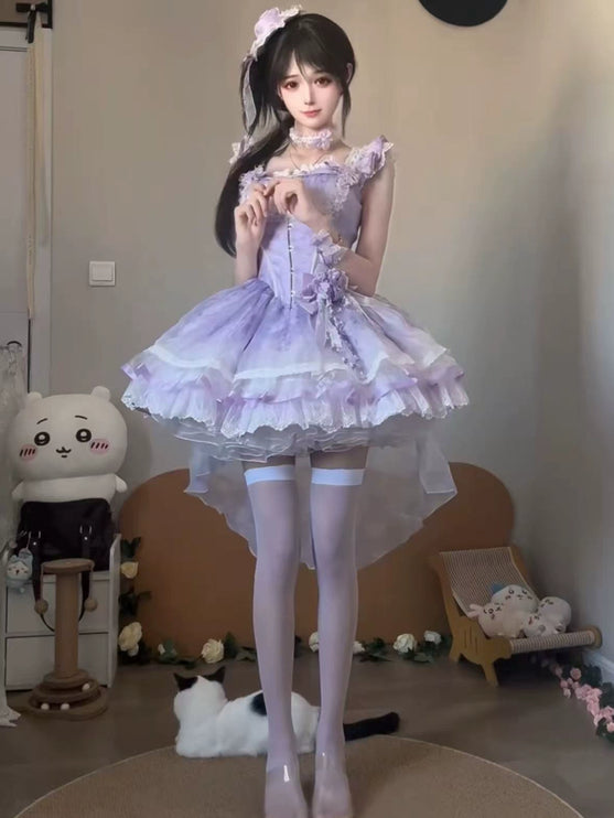 Dreamy Lavender Lolita Dress - Graceful High - Low Hem & Delicate Ruffles