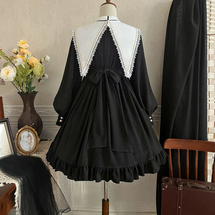 Long-sleeved Lolita princess dress, black, gothic and classical style