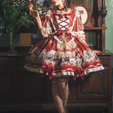 🌸Collector's Edition🌸Enchanted Snow White Print Apron OP Classical Doll Lolita Dress