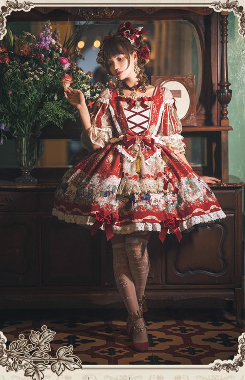 🌸Collector's Edition🌸Enchanted Snow White Print Apron OP Classical Doll Lolita Dress