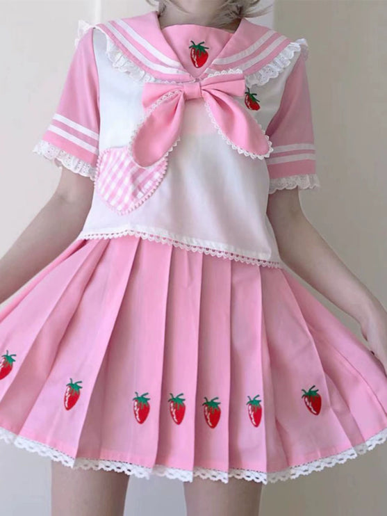 Authentic Lolita Uniform Lolita JK Skirt Strawberry Schoolgirl Outfit