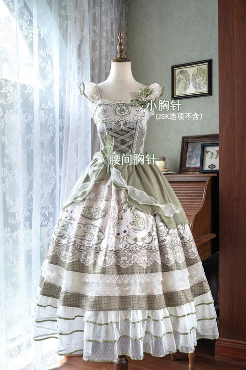 Sweet Lolita Dress - Light Green Layered Tulle Skirt with Lace & Embroidery