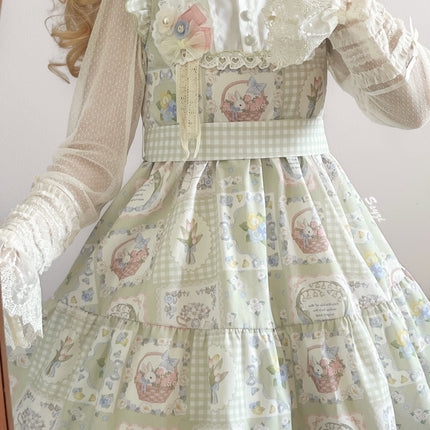 S-XL Spring Prelude Original Pastoral Print Lightweight Daily Lolita Dress