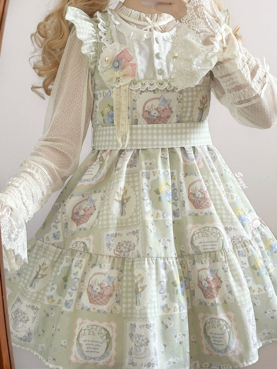 S-XL Spring Prelude Original Pastoral Print Lightweight Daily Lolita Dress