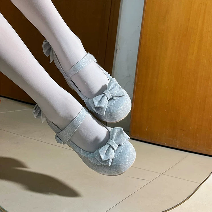 Charming Heeled Shoes with Heart - shaped Buckles and Delicate Bows
