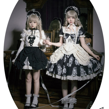 [Doll's Night OP] Original Design Doll-Style Lolita Dress with Embroidered Doll Print - Twin Version Set