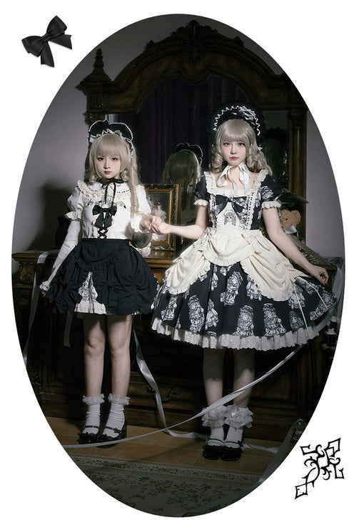 [Doll's Night OP] Original Design Doll-Style Lolita Dress with Embroidered Doll Print - Twin Version Set