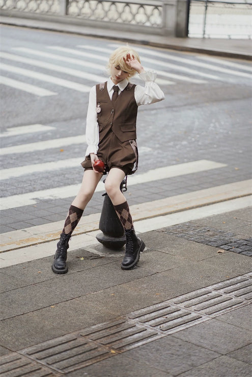 Original Ouji Fashion Brown Lolita Suspender Pant Prince Outfit