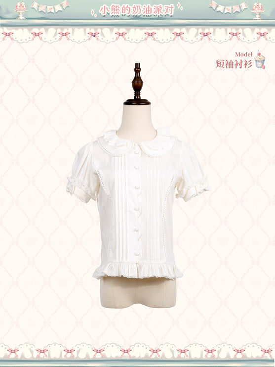 Teddy Bear's Cream Party Sweet Lolita JSK with Lace and Ribbon Accents