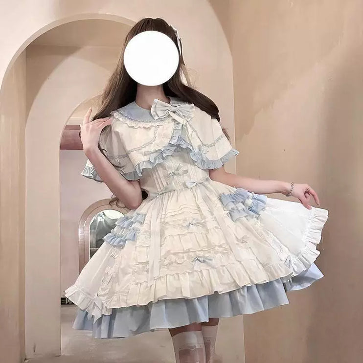 Lolita Dress with Delicate Layers, Ruffles and Bows, a Dreamy Fairy - tale Piece