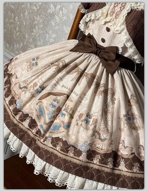 Elegant Cream Floral Lolita OP Dress with Detachable Apron - Multiple Colors Available