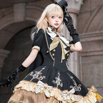Steampunk - inspired Lolita Dress with Georgette Skirt, Elegant Bow - ties and Intricate Embroidery