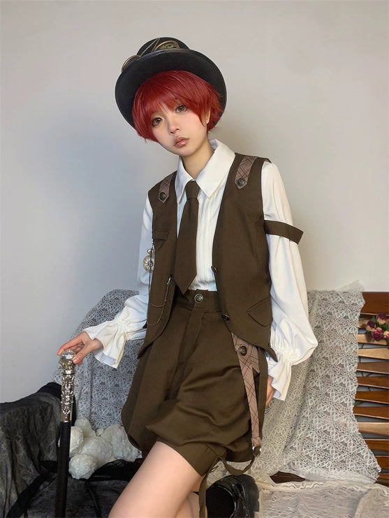 Original Ouji Fashion Brown Lolita Suspender Pant Prince Outfit