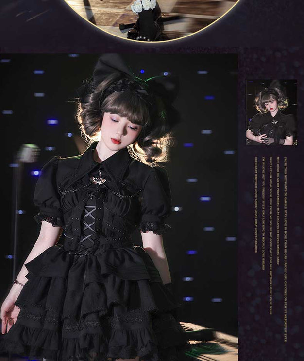 Vintage-Inspired Black&White Lolita JSK with Intricate Details and Versatile Styling