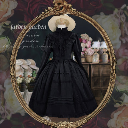 Black Forest Charm: Elegance Classic Vintage Lamb Leg Sleeve Stand-Up Collar Lolita Lolita OP Dress in Seven Colors