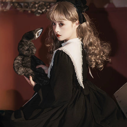 Long-sleeved Lolita princess dress, black, gothic and classical style