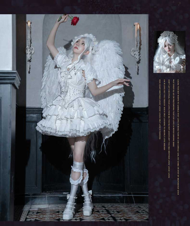 Vintage-Inspired Black&White Lolita JSK with Intricate Details and Versatile Styling