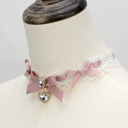 Edgy Punk Style Elaborate Double-Layer Necklace with Pearls and Gemstone Choker Lolita Collarbone Chain