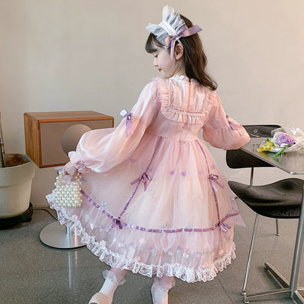 Charming Pastel Pink Lolita Dress with Purple Accents for Girls