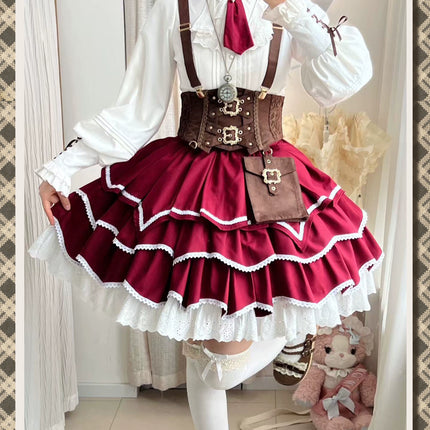 Punk Vintage Christmas Little Red Riding Hood Magical Princess Lolita Dress (Set)