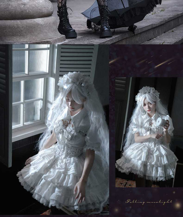 Vintage-Inspired Black&White Lolita JSK with Intricate Details and Versatile Styling