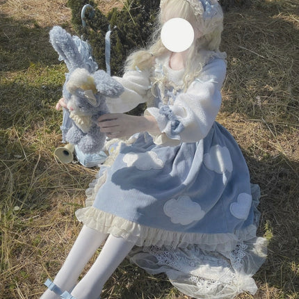 S-2XL Cloudy Dreams Lolita Dress - Cozy Cloud Appliqué OP for Autumn and Winter