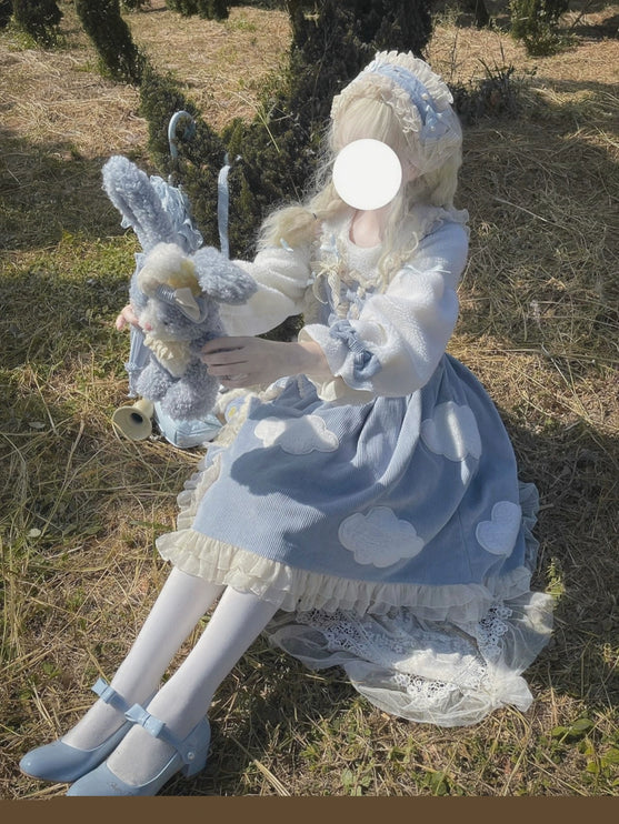 S-2XL Cloudy Dreams Lolita Dress - Cozy Cloud Appliqué OP for Autumn and Winter