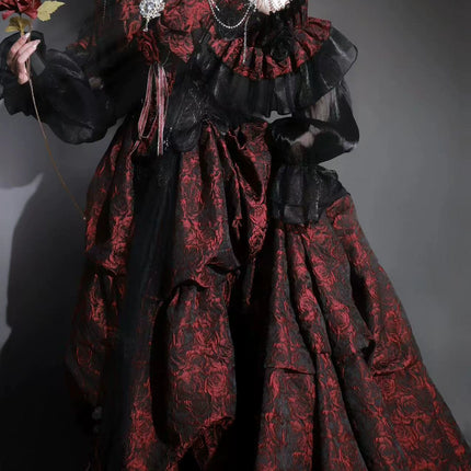 Elegant Victorian Inspired Gothic Lolita Ball Gown in Red & Black