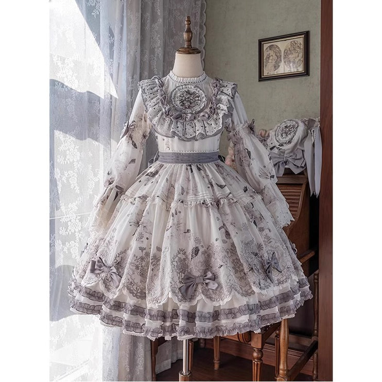 White Pastoral Style Lolita OP Dress for Girls with Princess Flower Dress