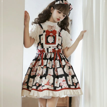 Sweet Bunny Postage Original Design Lolita High-Waist Suspender JSK