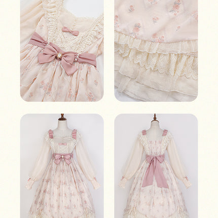 Elegant Cream Lolita Dress with Floral Embroidery and Ruffled Skirt