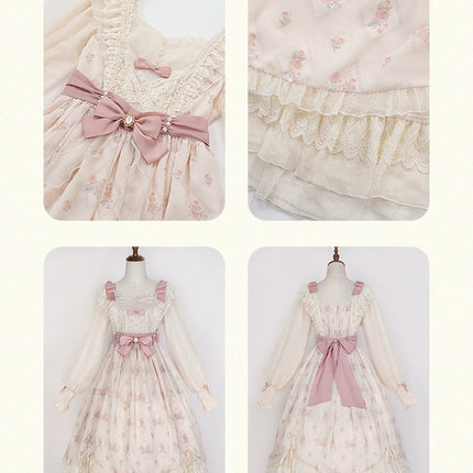 Elegant Cream Lolita Dress with Floral Embroidery and Ruffled Skirt - Perfect for Tea Parties and Special Occasions
