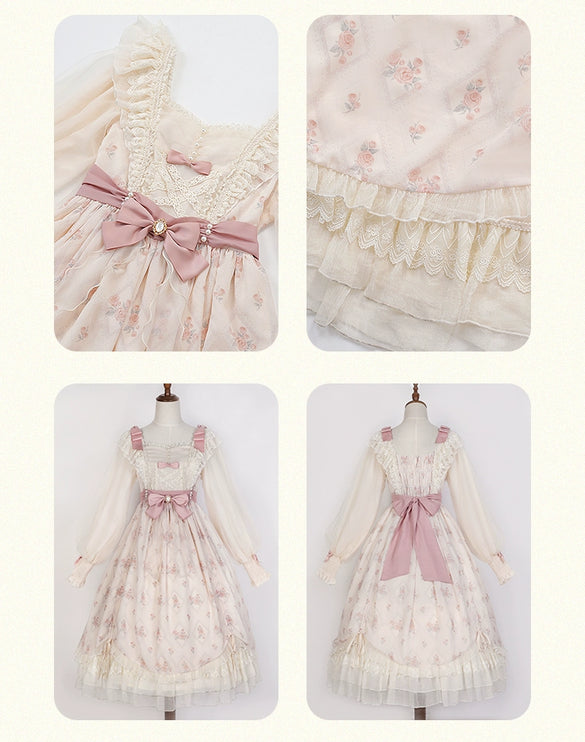 Elegant Cream Lolita Dress with Floral Embroidery and Ruffled Skirt - Perfect for Tea Parties and Special Occasions