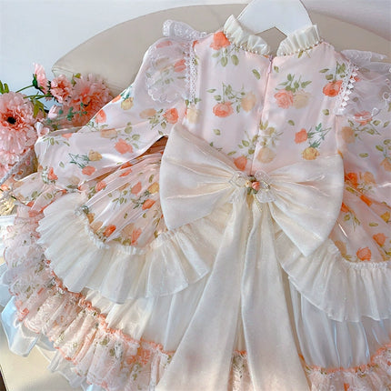 Charming Pastel Pink Lolita Dress for Girls - Floral Embellished, Multi-Layered Skirt, Perfect for Tea Parties and Special Occasions