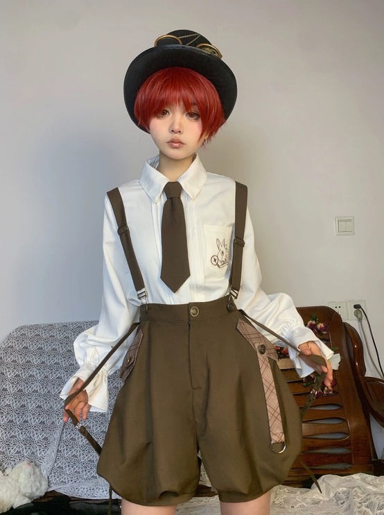 Original Ouji Fashion Brown Lolita Suspender Pant Prince Outfit