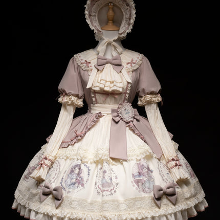 S-2XL Classic Doll-Inspired OP Lolita Dress with Lace Trim and Bow Accents - Available in Lavender, Matcha Green, and Pink