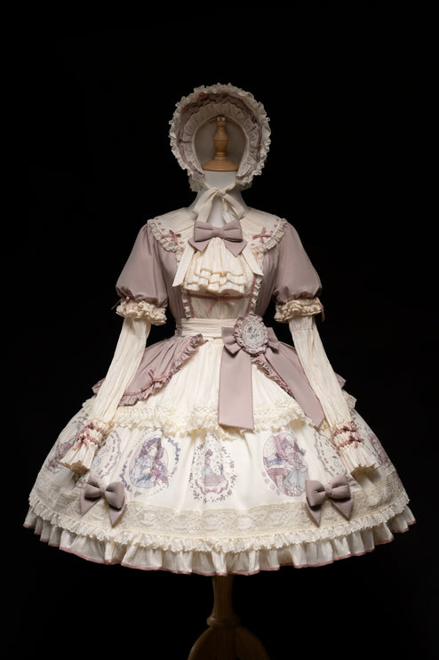 S-2XL Classic Doll-Inspired OP Lolita Dress with Lace Trim and Bow Accents - Available in Lavender, Matcha Green, and Pink